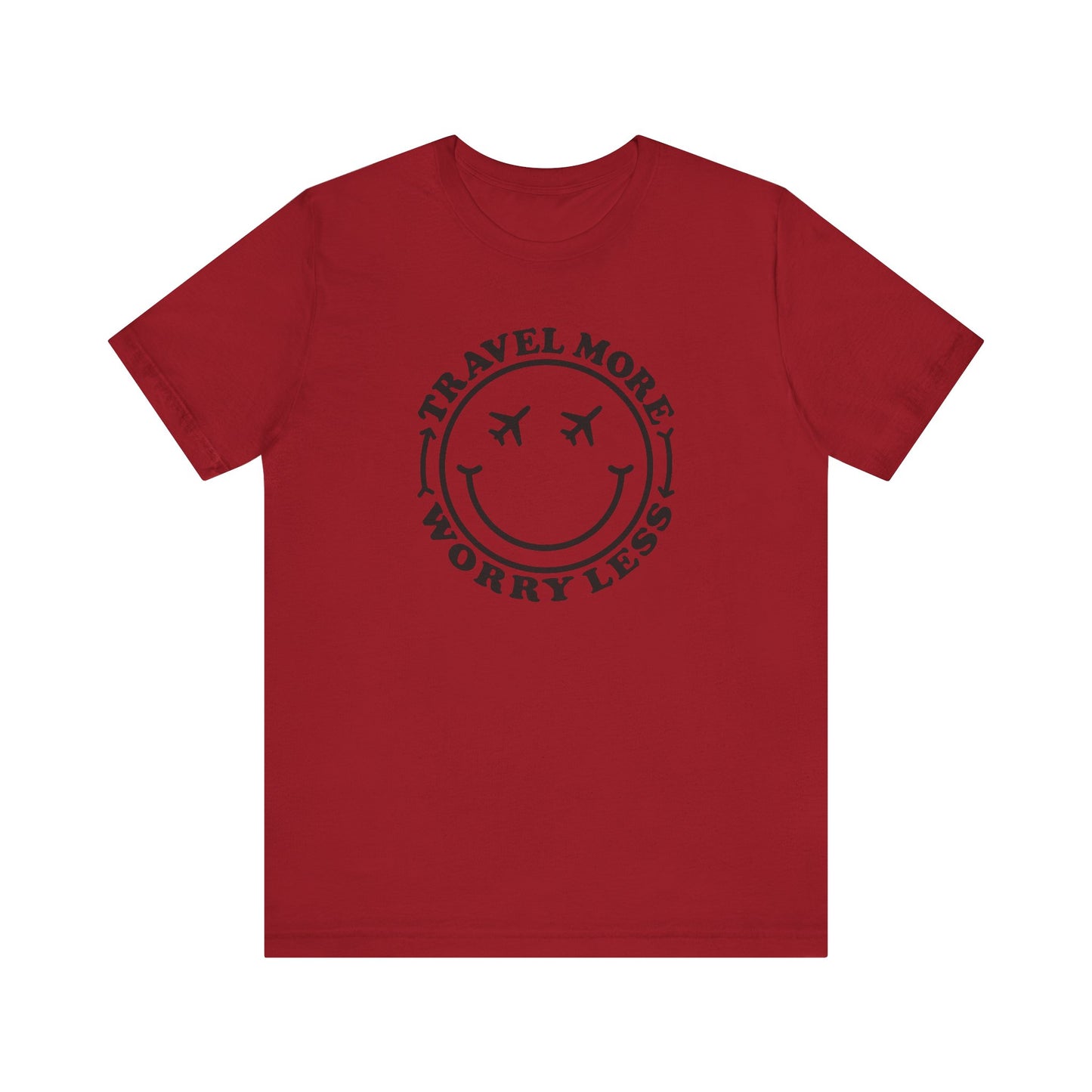 Travel More Worry Less Unisex Tee - Simple Minimalist Happy Face Design