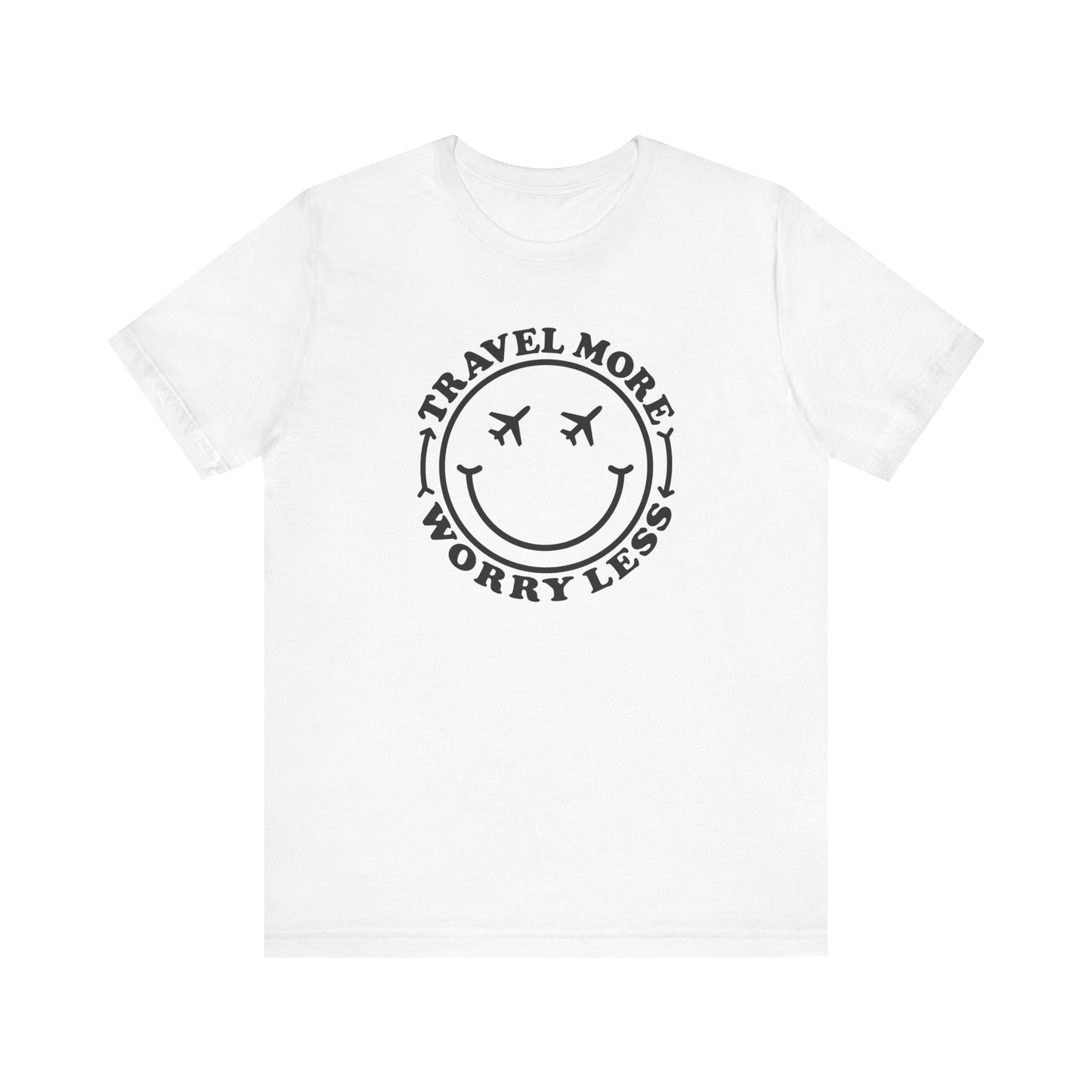 Travel More Worry Less Unisex Tee - Simple Minimalist Happy Face Design