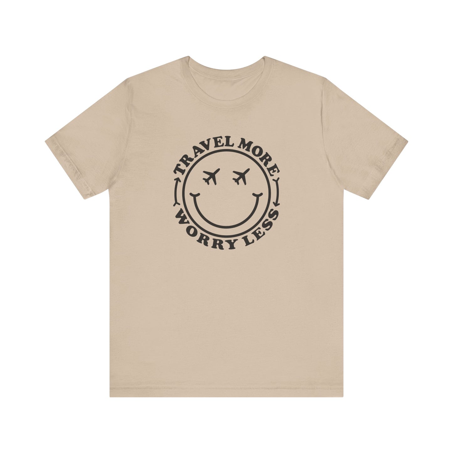 Travel More Worry Less Unisex Tee - Simple Minimalist Happy Face Design