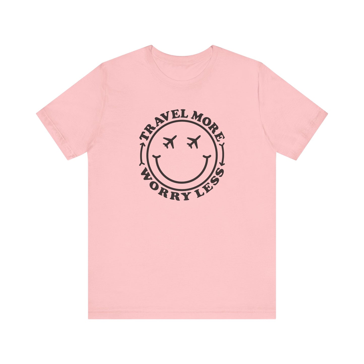 Travel More Worry Less Unisex Tee - Simple Minimalist Happy Face Design