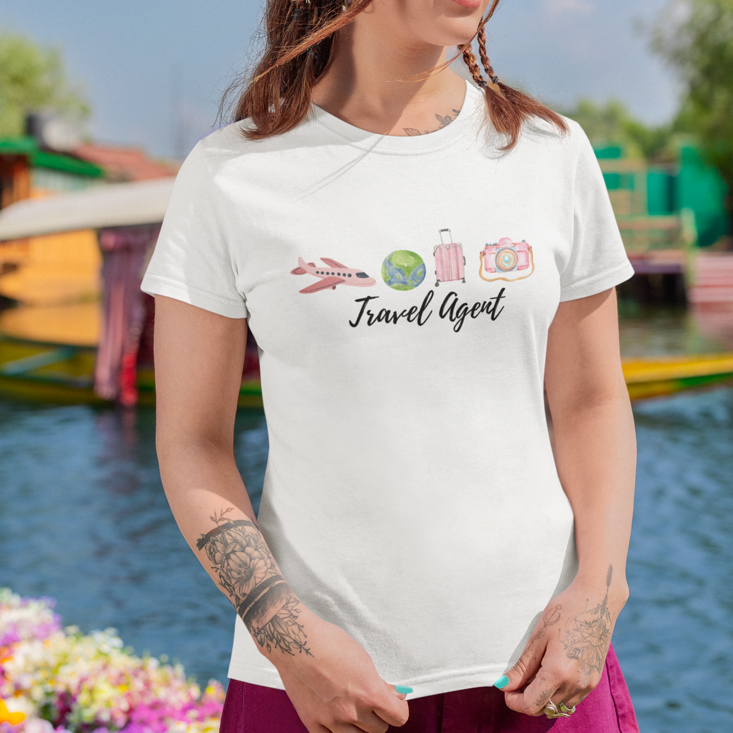 Women's Tee - Pink Watercolor Travel Agent T-Shirt