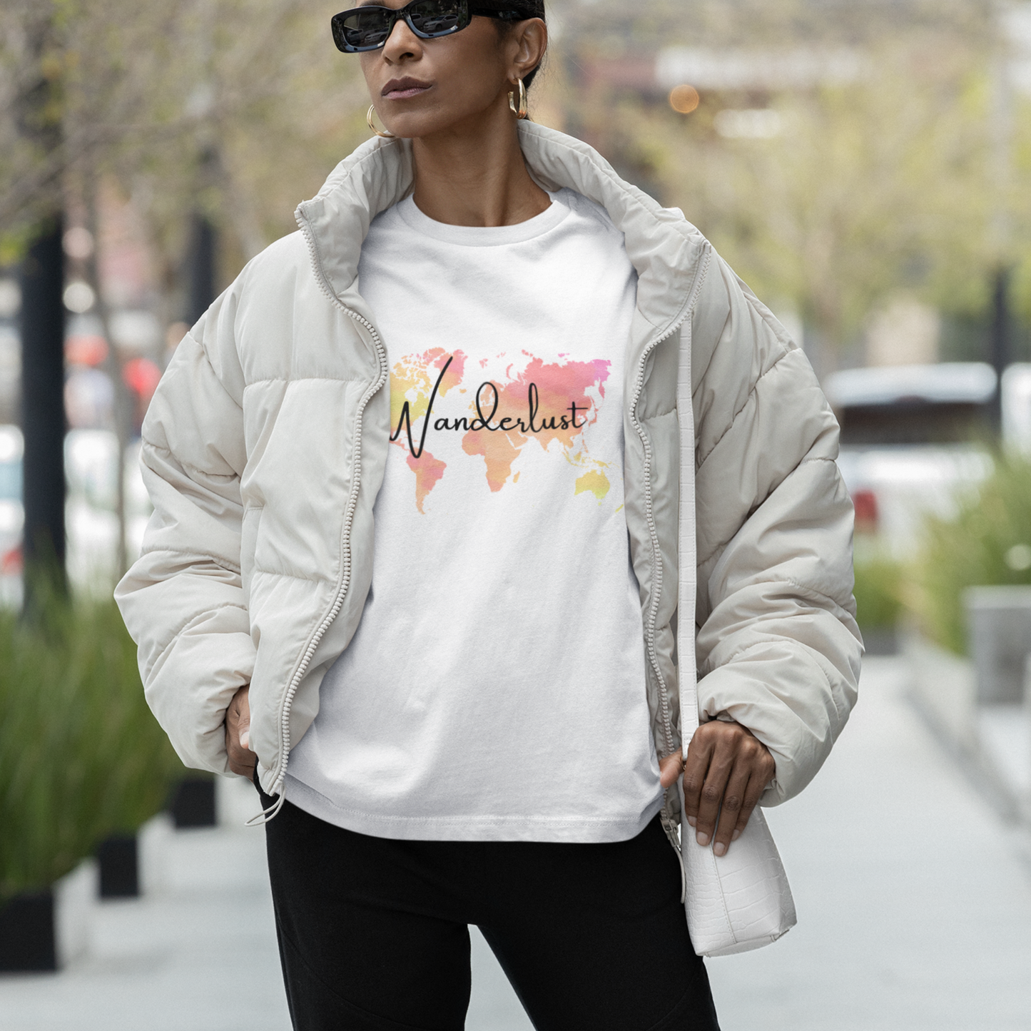 Wanderlust Globe Tee- Pink
