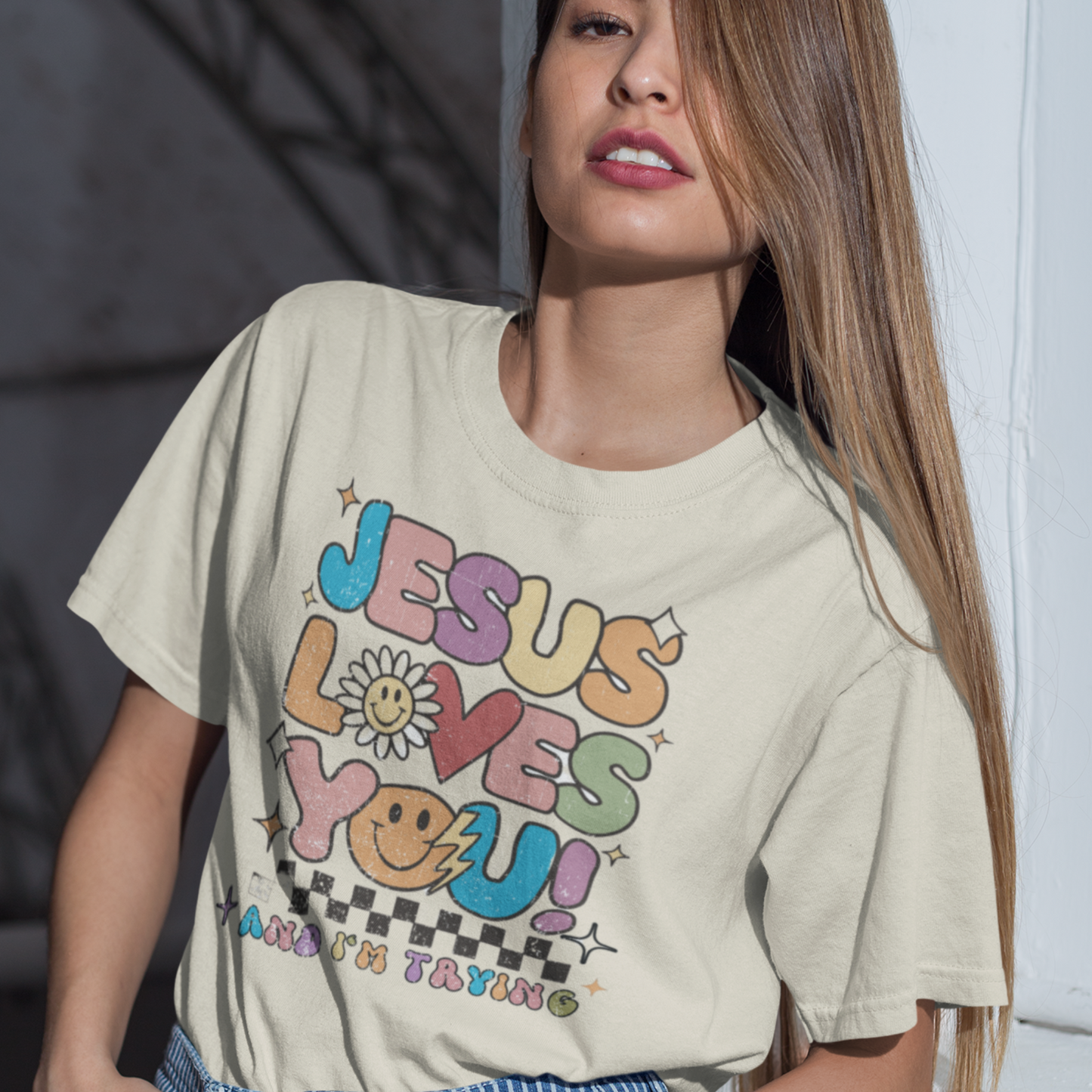 Funny Christian Shirt | Jesus Loves You I am Trying Tee