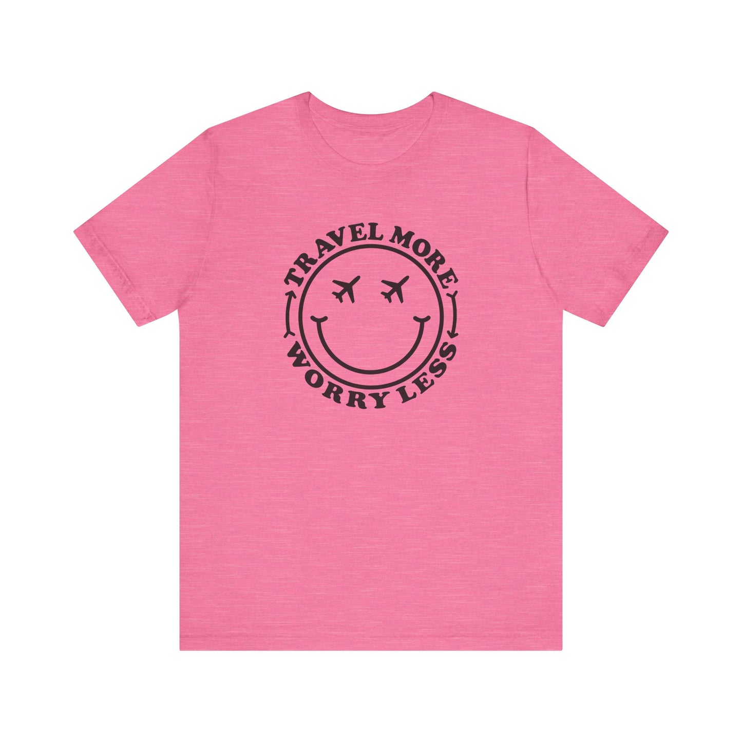 Travel More Worry Less Unisex Tee - Simple Minimalist Happy Face Design