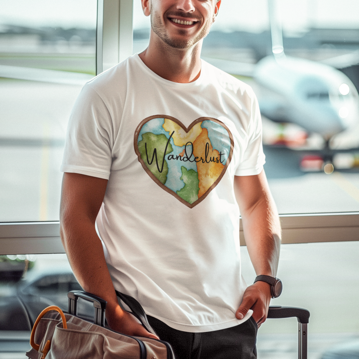 Wanderlust Watercolor Globe Heart Unisex T-Shirt