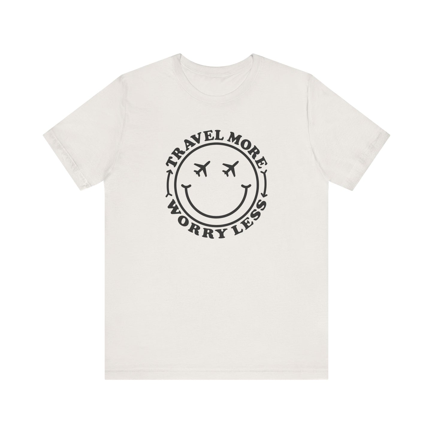 Travel More Worry Less Unisex Tee - Simple Minimalist Happy Face Design