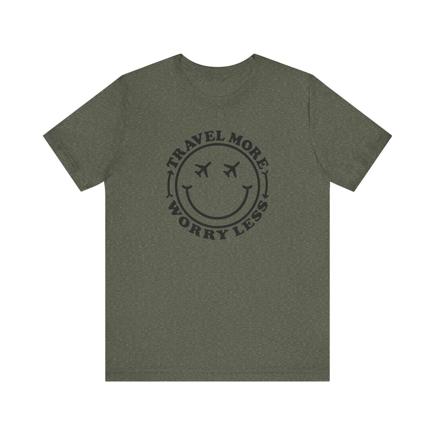 Travel More Worry Less Unisex Tee - Simple Minimalist Happy Face Design