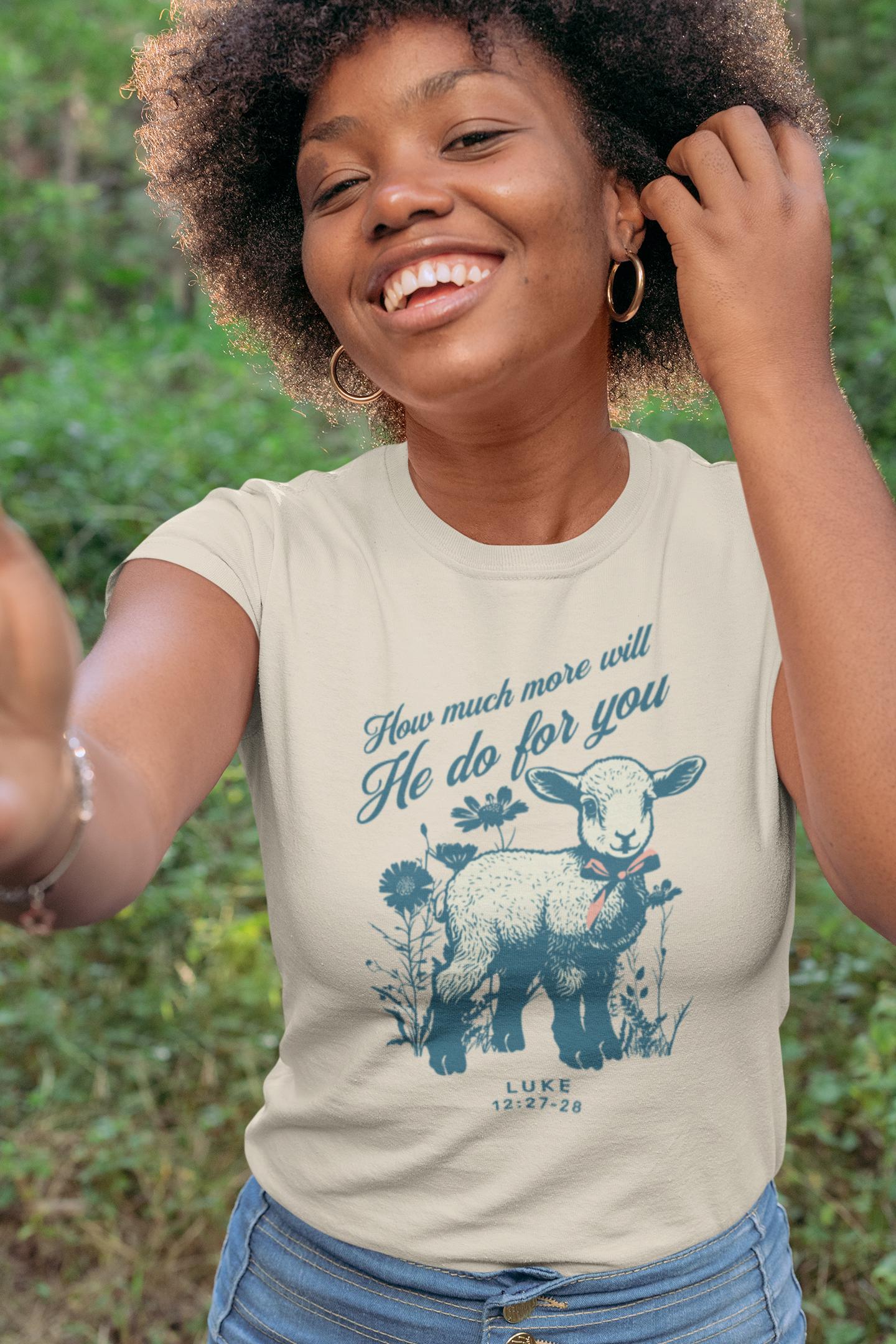 How Much More Will He Do for You Sheep 99 Retro Woman's Tee