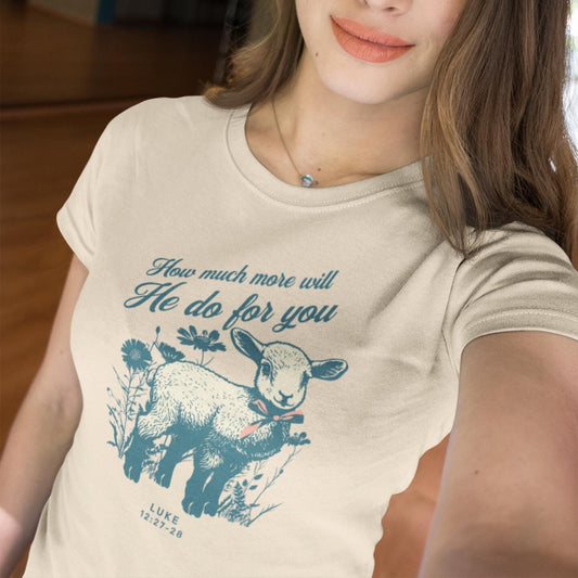 How Much More Will He Do for You Sheep 99 Retro Woman's Tee